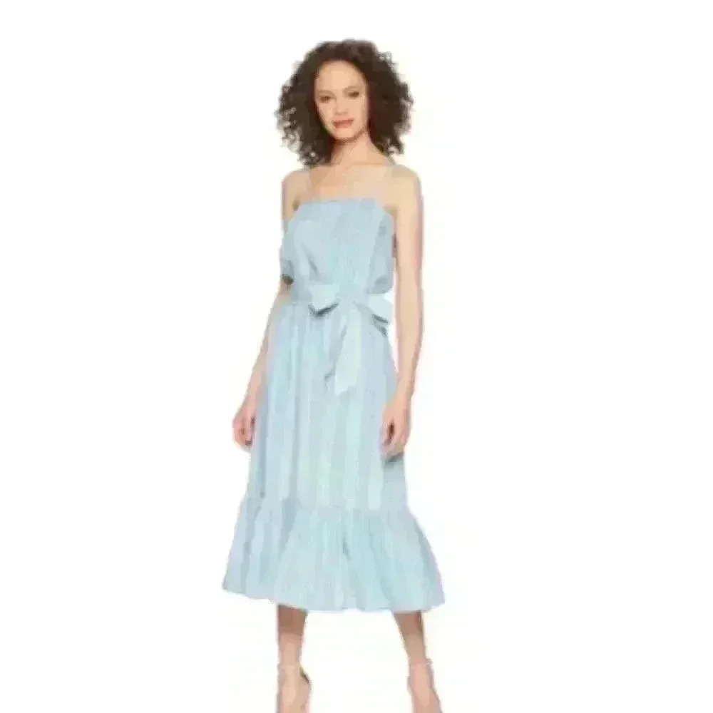 BB Dakota Women’s Blue and Striped Tailyn Tie Front Midi Nautical Dress S